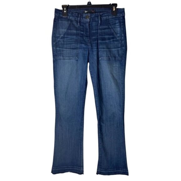 3x1 Jeans Women 27 Blue Gunner Wash Denim Patch‎ Pocket Boot Cut Cropped Retro - Picture 1 of 10